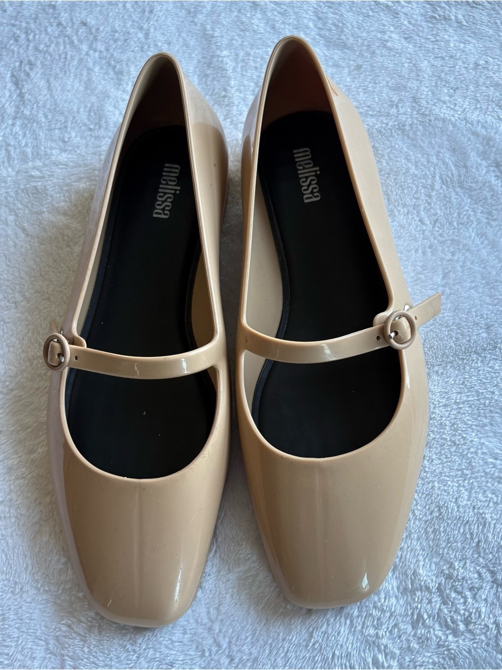 Melissa Believe Glossy Beige Jelly Mary Jane Flats Size 5
